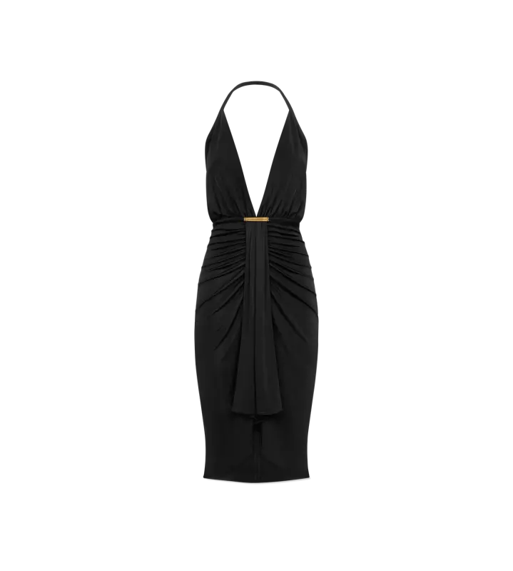 V-NECK COCKTAIL DRESS WITH DRAPED WATERFALL CENTRE FRONT DETAIL BLACK online